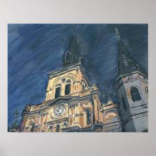 Póster Nova Orleães Cathdedral na noite