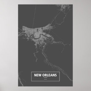 Poster Nova Orleães, Louisiana (branco no preto)
