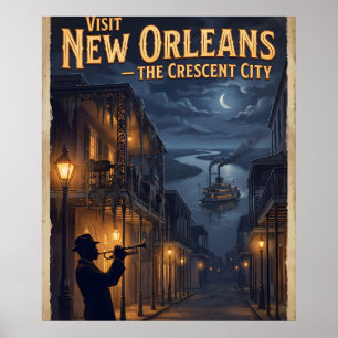 Poster Nova Orleans Crescent City Viagem Noir Vintage