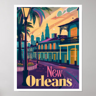 Poster Nova Orleans LA Viagens vintage Trimestre Francesa