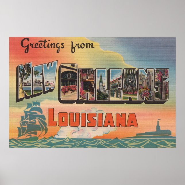 Póster Nova Orleans, Louisiana - Cenas com Letras Grandes (Frente)