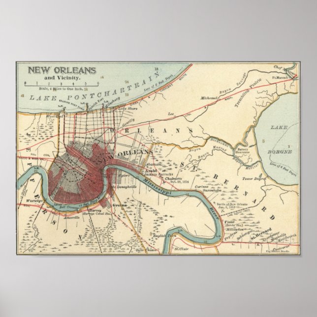 Póster Nova Orleans MAp 1900 (Frente)