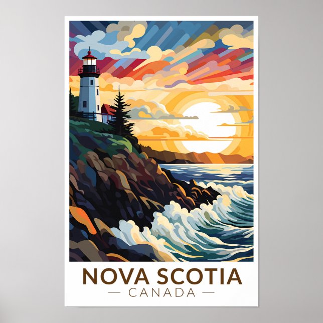 Poster Nova Scotia Canadá Farol Viagem Arte Vintage (Frente)