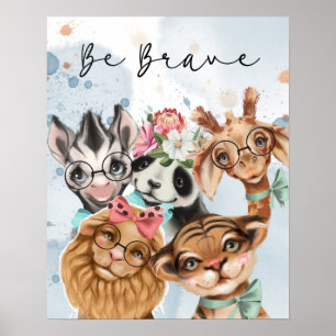 Poster Nova Selva de Bebê Safari selvagem do Nursery Blue
