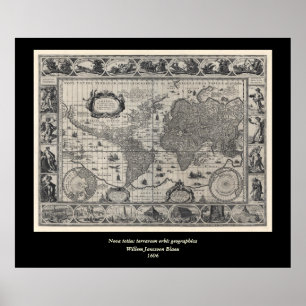 Póster Nova Tóncio Terrarum, 1606 Mapa Mundial Antiquado