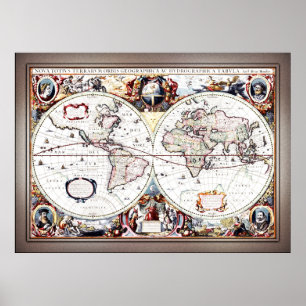 Poster Nova Totius Terrarum Orbis por Henricus Hondius II