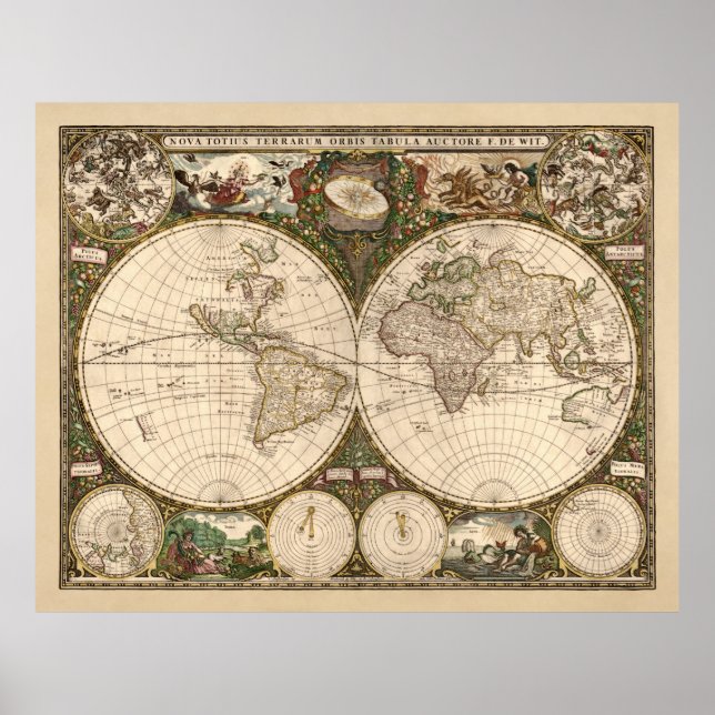 Póster Nova Totius Terrarum Orbis Tabula (F. de Wit) (Frente)