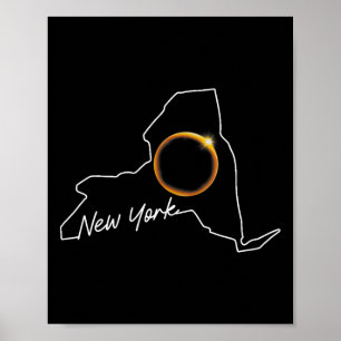 Poster Nova York 8 de Abril Eclipse Solar Total Mapa EUA