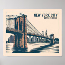 Nova York Brooklyn Bridge Skyline Bold Retro Viage
