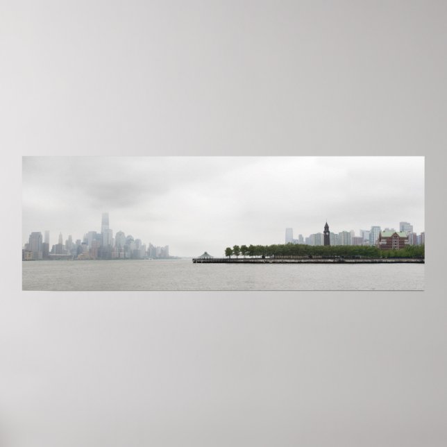 Póster Nova York e Nova Jersey Skyline no Nevoeiro (Frente)