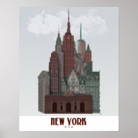 Nova York em Nuvens - Vermelho Escuro e Verde