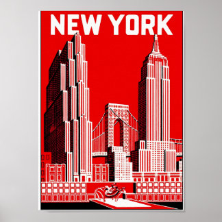 Póster Nova York em Vermelho, Viagens vintage