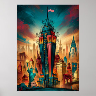 Poster Nova York Manhattan Paisagem Urbana Caprichosa