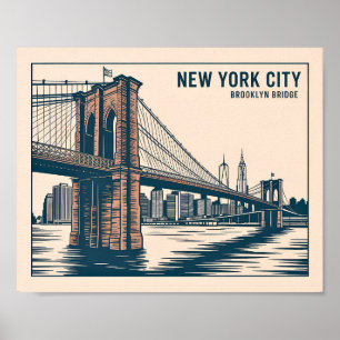 Poster Nova York Ponte de Brooklyn Silhueta da Cidade Ous