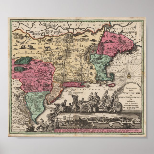 Poster Nova York Seutter, Matthaeus 1730 Reproduction (Frente)