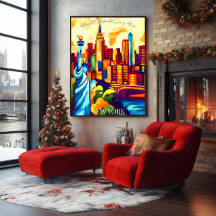Poster Nova York Skyline e Estátua da Liberdade em Fauvis