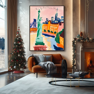 Poster Nova York Skyline e Liberdade no Fauvist Artístico