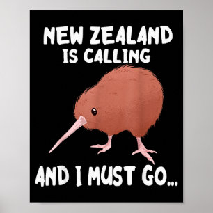 Poster Nova Zelândia Está Chamando Ave Kiwi Animal Silves