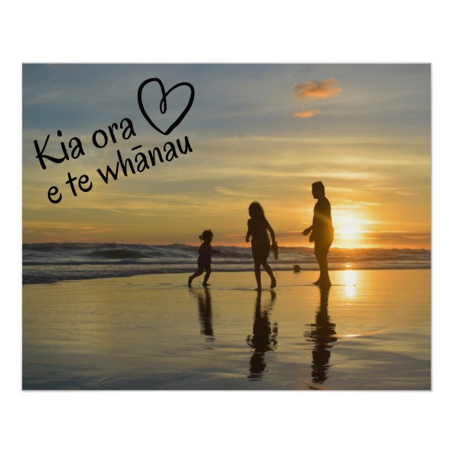 Póster Nova Zelândia Kia Ora Personalizada Família Whānau (Frente)