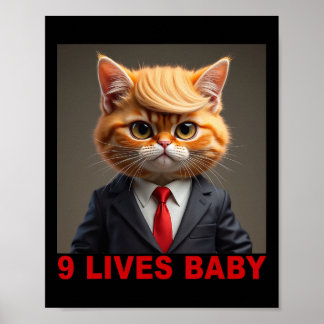 Poster Nove Vidas Gatinho Engraçado Adepto de Trump Vote 