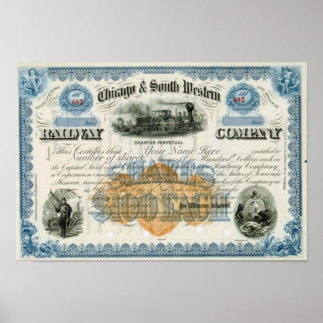 Poster Novelty Chicago e South Western Stock Certificate (Frente)