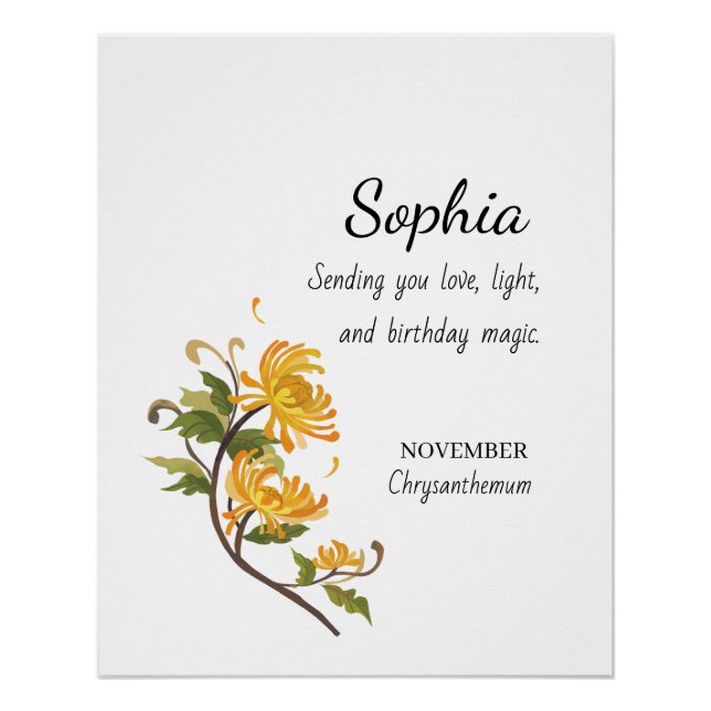 Póster November Chrysanthemum Personalized Birthday (Frente)
