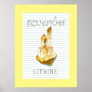 Poster Novembro Birthstone Citrine 18x24 Trabalho de arte