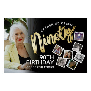 Póster Noventa dourado Aniversário de 90 anos 8 fotos em 