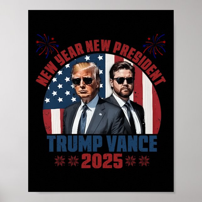 Poster Novo Ano Novo Presidente Trump Vance Presidente Fe (Frente)