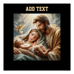 Póster Novo Bebê de Natal Nasceu Anjo Voador Texto Brilha