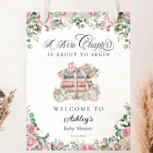Poster Novo capítulo cor-de-rosa Chá de fraldas floral