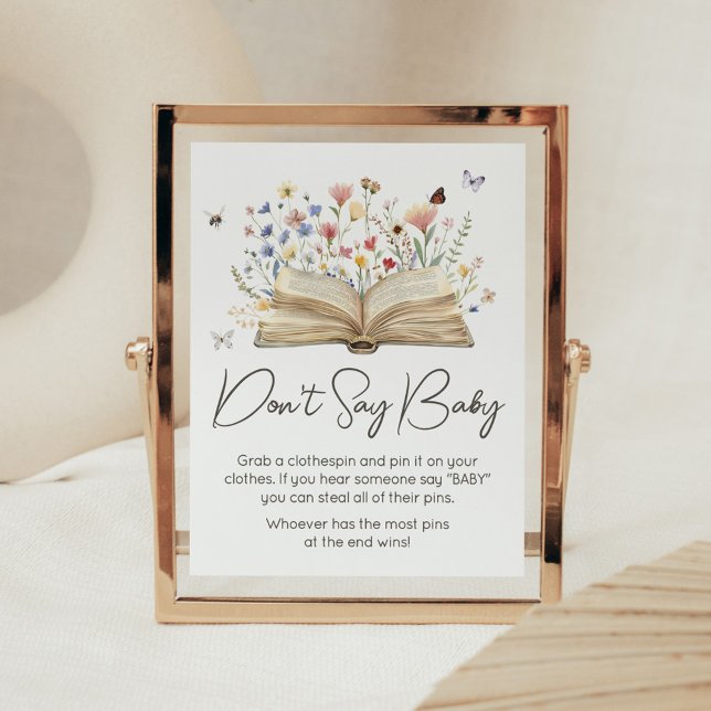 Poster Novo capítulo do Storybook começa não diz bebê (New Chapter Begins Storybook Baby Shower Don't Say Baby Sign)