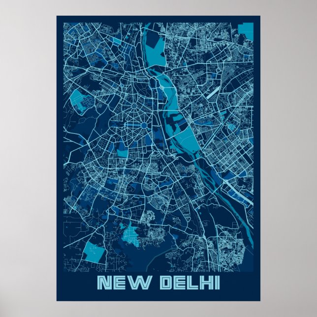 Poster Novo Deli - Mapa da Cidade de Paz na Índia (Frente)