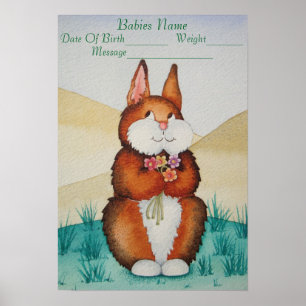 poster novo do nome do bebê com o coelho bonito d