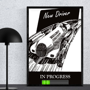 Poster Novo driver em andamento Vintage - Raça do carro r