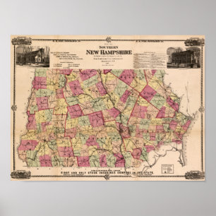 Póster Novo HampshireMapa PanorâmicoNew Hampshire