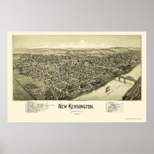 Póster Novo Kensington, PA Panorâmica Map - 1902