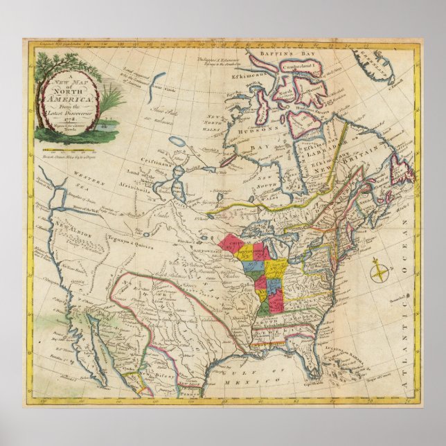 Póster Novo mapa da América do Norte (Frente)