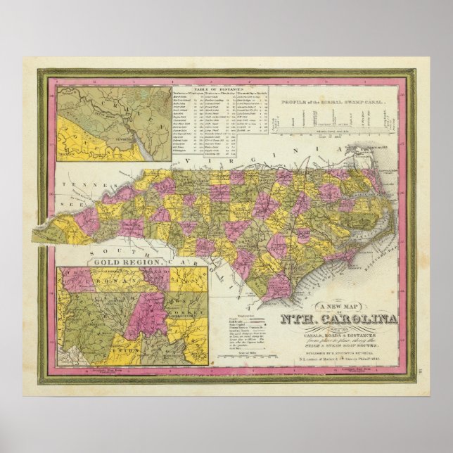 Póster Novo Mapa Da Carolina Do Norte (Frente)