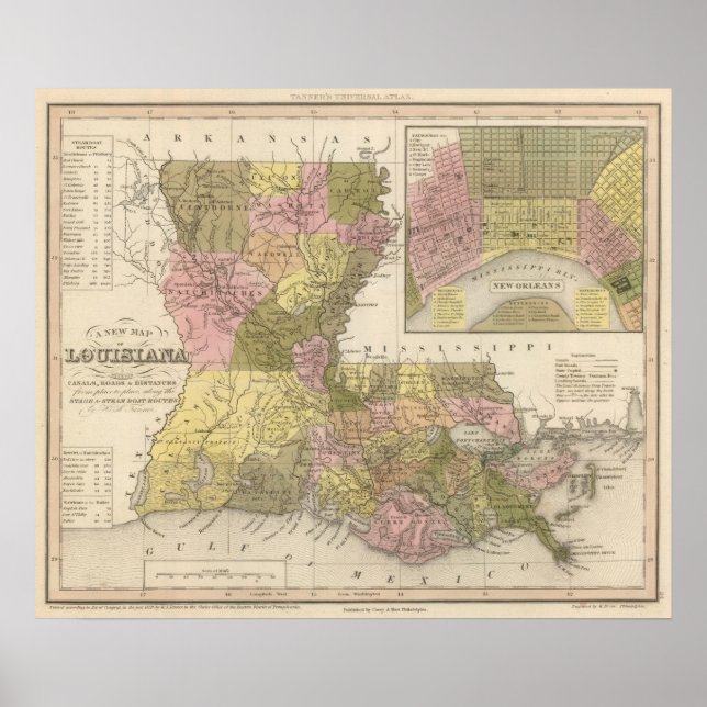 Póster Novo Mapa Da Louisiana (Frente)