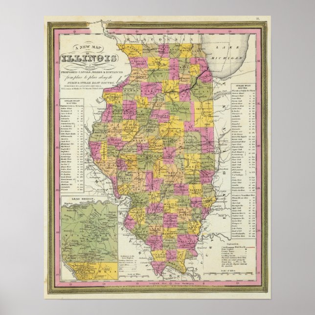 Poster Novo Mapa De Illinois (Frente)