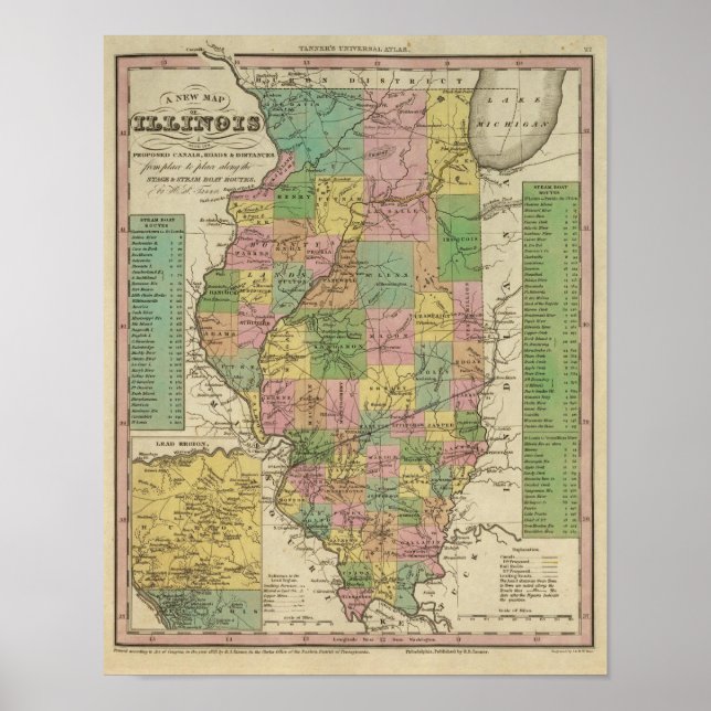 Póster Novo Mapa De Illinois (Frente)
