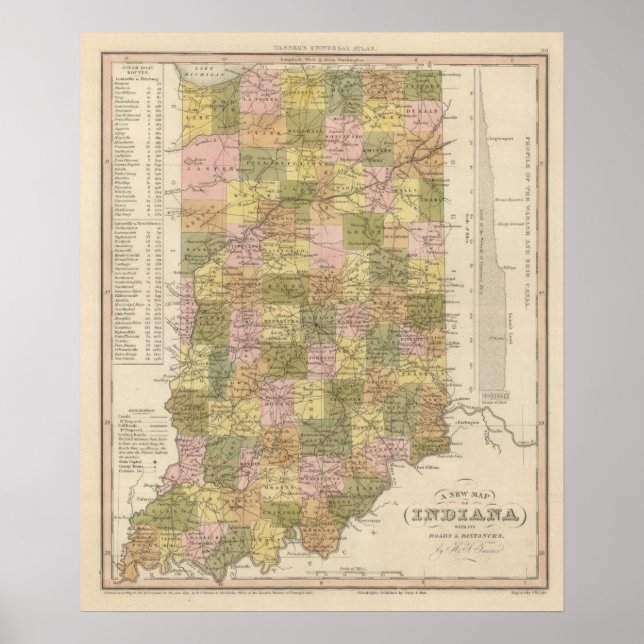 Póster Novo Mapa De Indiana (Frente)