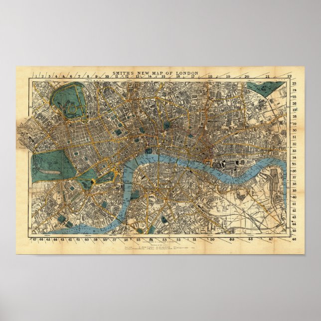 Póster Novo mapa de Londres 1860 de Smith (Frente)