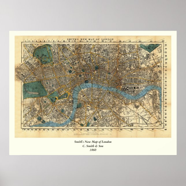 Poster Novo mapa de Londres 1860 de Smith (Frente)