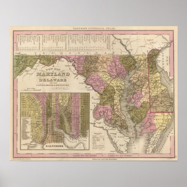 Póster Novo Mapa de Maryland e Delaware (Frente)