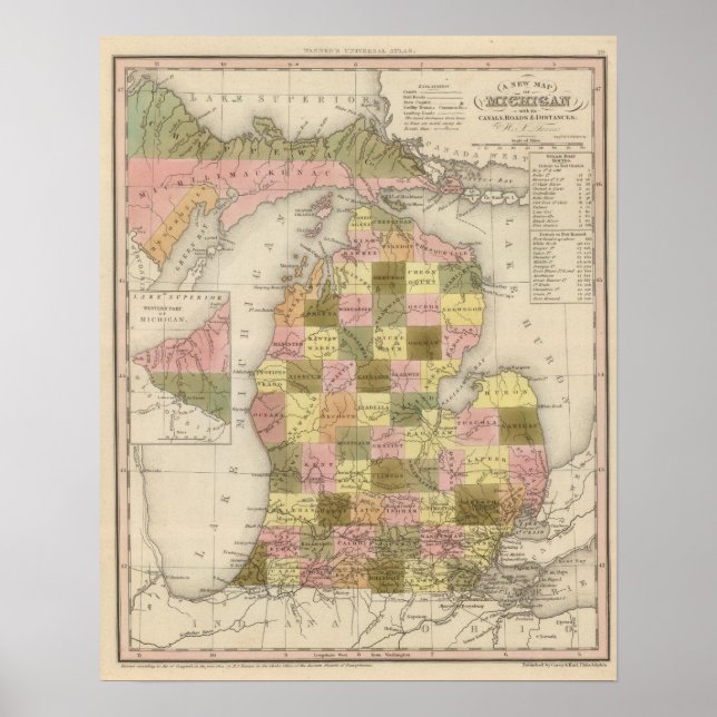 Poster Novo Mapa De Michigan (Frente)