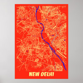 Poster Novo Mapa de Nova Deli - Índia Retro City