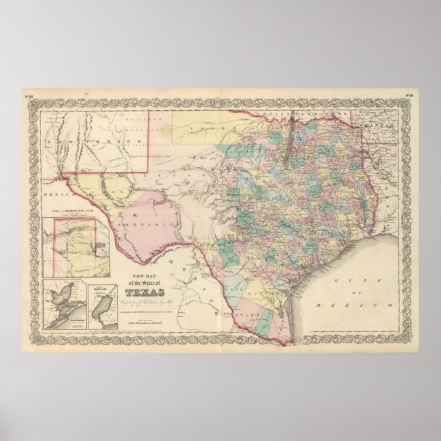 Póster Novo Mapa do Estado do Texas (Frente)