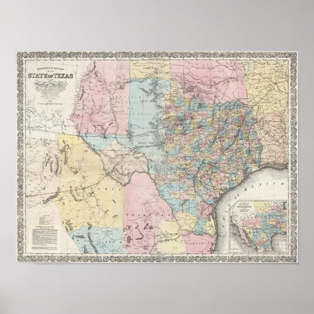Poster Novo mapa do estado do Texas de Richardson (Frente)